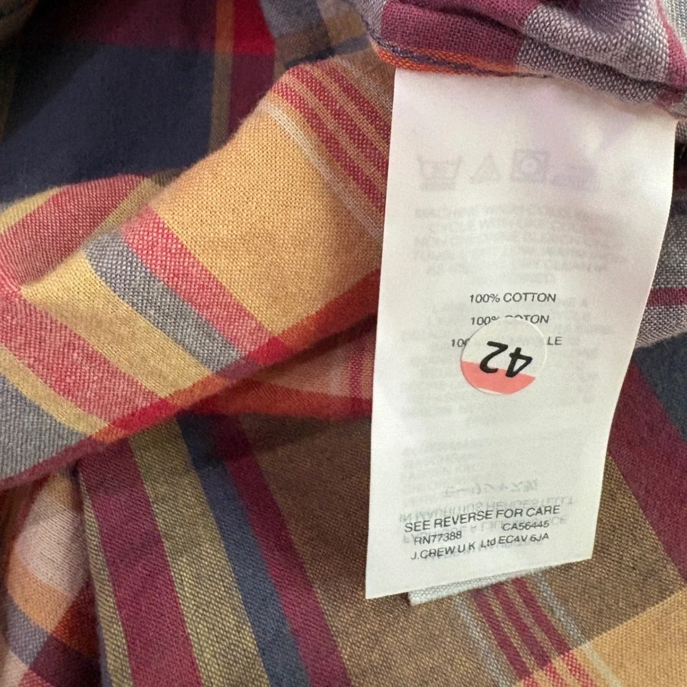 🆕 J. Crew Orange Plaid 100% Cotton Shirting Slim Fit Button Up Shirt S
